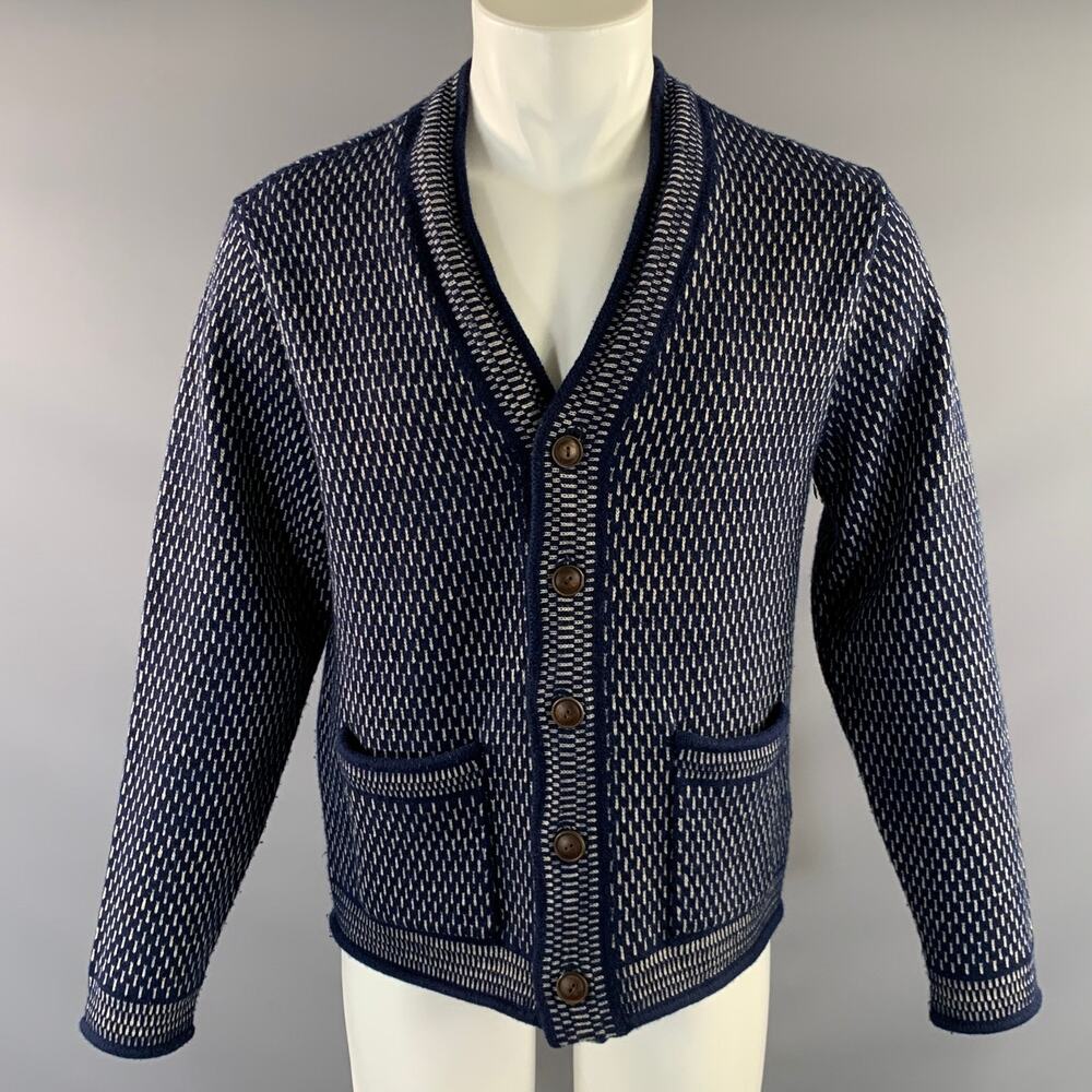 RRL by RALPH LAUREN Size M Blue Beige Abstract Cotton Wool Button Up Cardigan